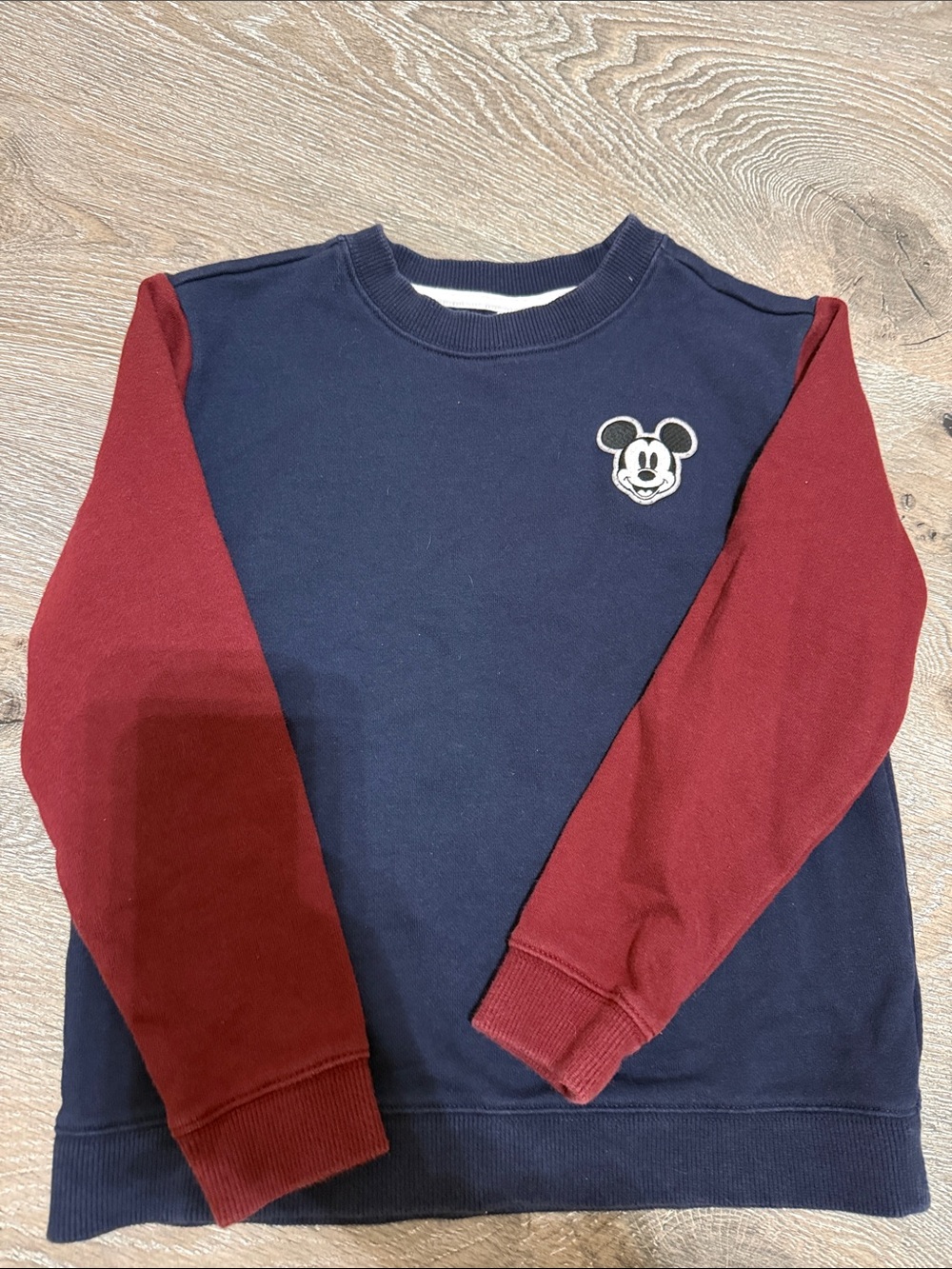 Janie and Jack Navy Sweatshirt with Burgundy Sleeves and Patch